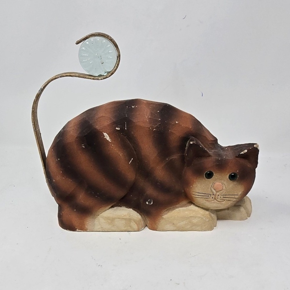 Vtg James Haddon wood Tabby cat figurine brown hand painted folk art sculpture